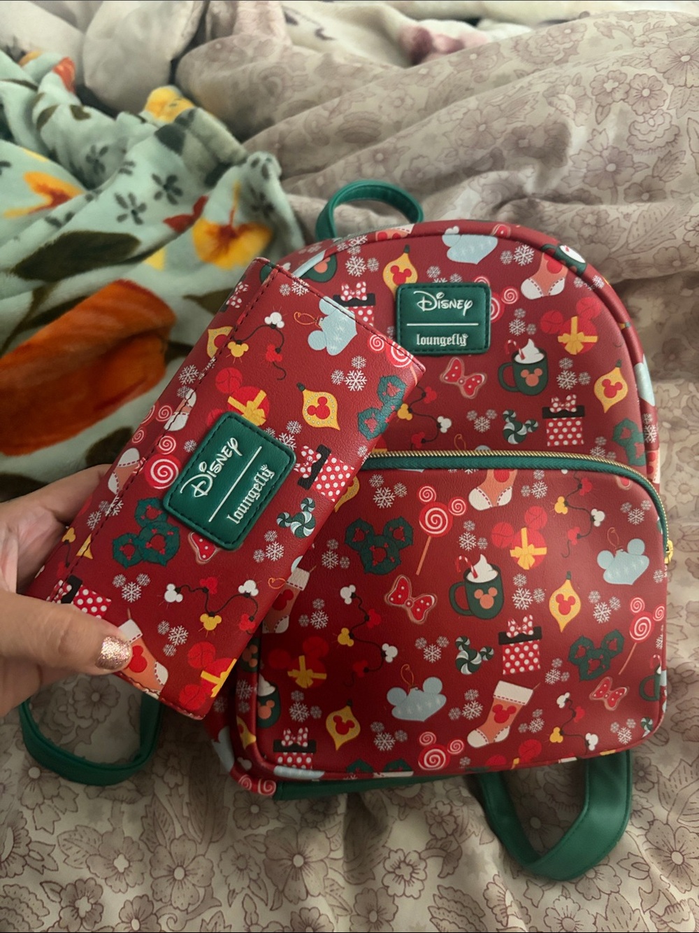 Loungefly Kids Red Holiday Mini Backpack with Matching Wallet Set